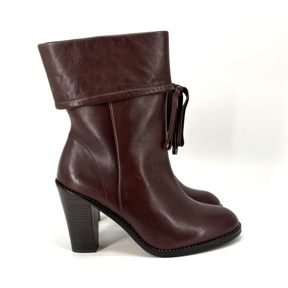 Nina Boots Womens 9 Brown Leather Ankle Zip Heels‎ Fold over
